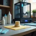 Домашняя мастерская с 3D-принтером, инструментами для постобработки и гладкой 3D моделью