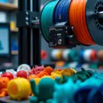 3D-принтер с настройками PrusaSlicer и пластиковыми катушками разных цветов