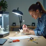 Чистое рабочее место с 3D принтером и инструментами для аккуратного удаления поддержек с модели